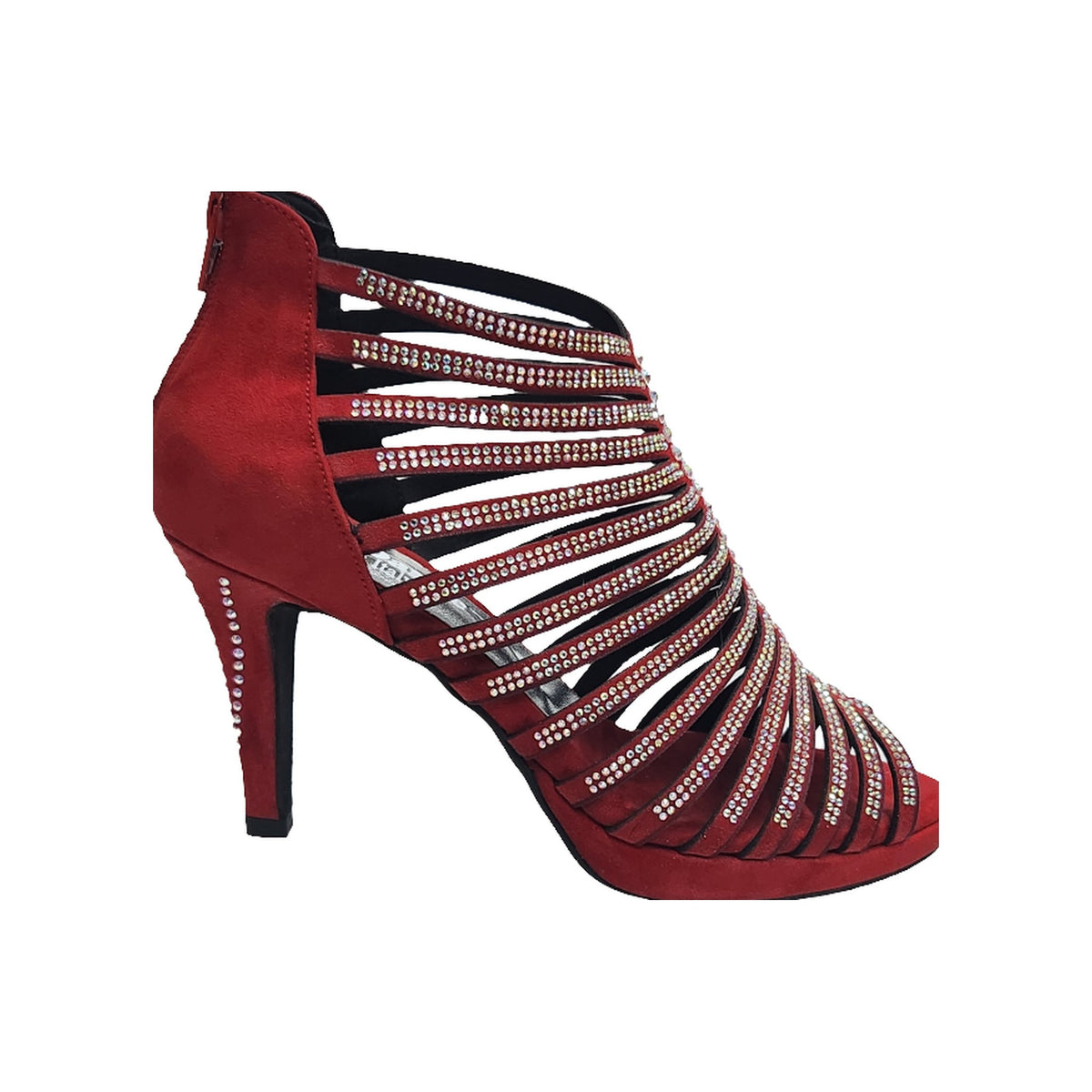Sandalo a Tronchetto Da Donna in Morbido Camoscio Rosso Con Swarovski Boreali ELSY Plus Wish Dance, vista laterale