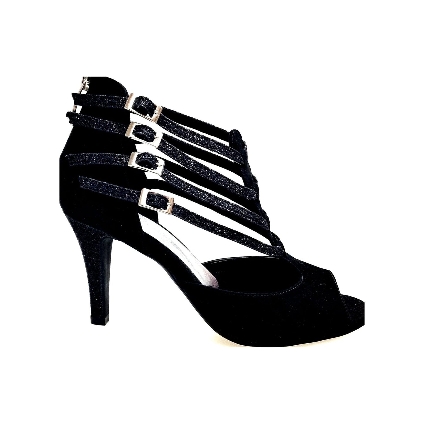 Scarpa donna Wish Dance Shop Lussuria (779) in camoscio nero con tacco basso, glitter nero e sottopiede in camoscio.