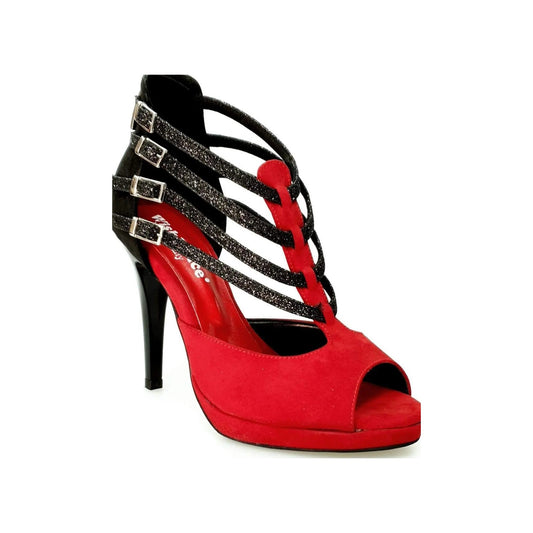 Scarpa da Donna in Camoscio Rosso e Nero Cinturini in Glitter Nero Lussuria Wish Dance, vista laterale