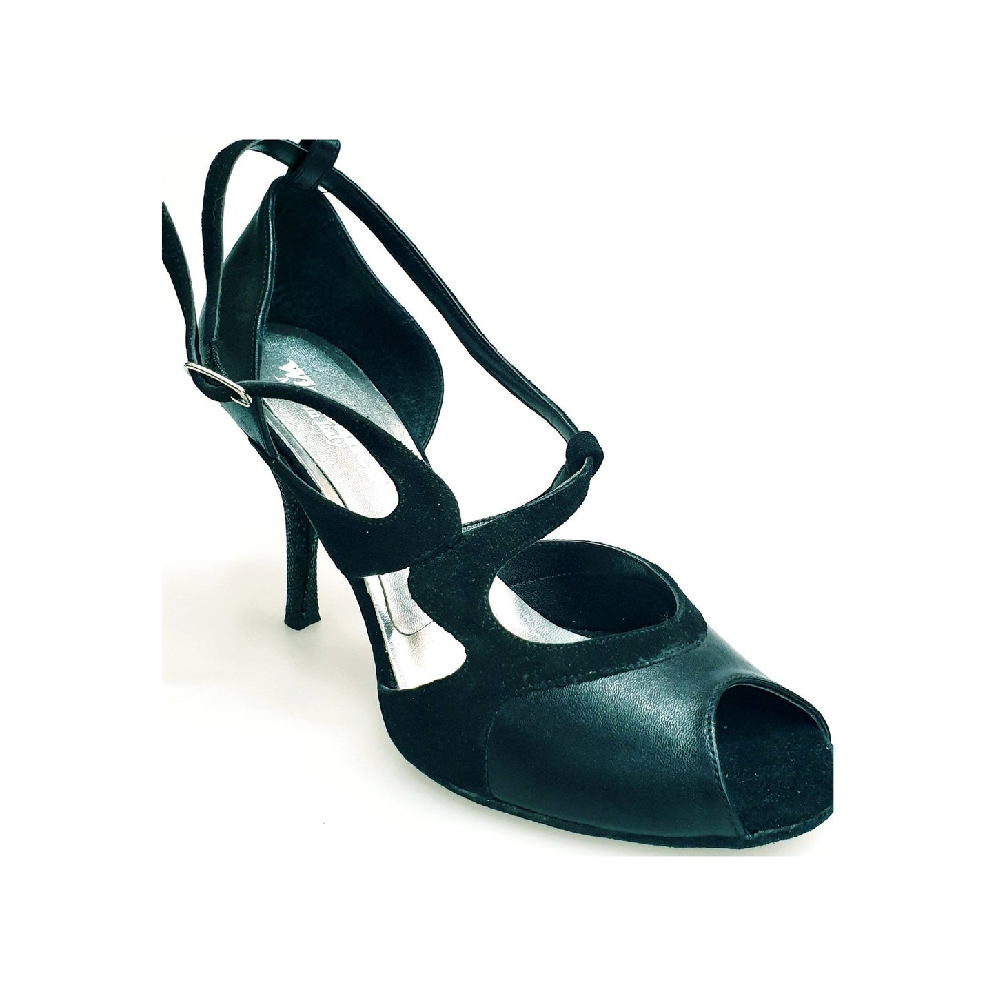 Scarpa da donna Wish Dance Shop Malena 4400 in pelle e camoscio nero con tacco glitter nero, elegante e comoda.