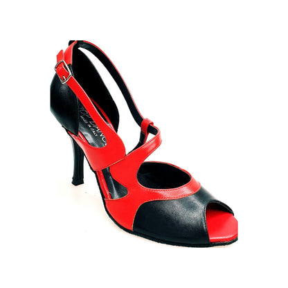 Scarpa da donna Malena (4400) in pelle nera e rossa con tacco glitter nero, elegante e alla moda.
