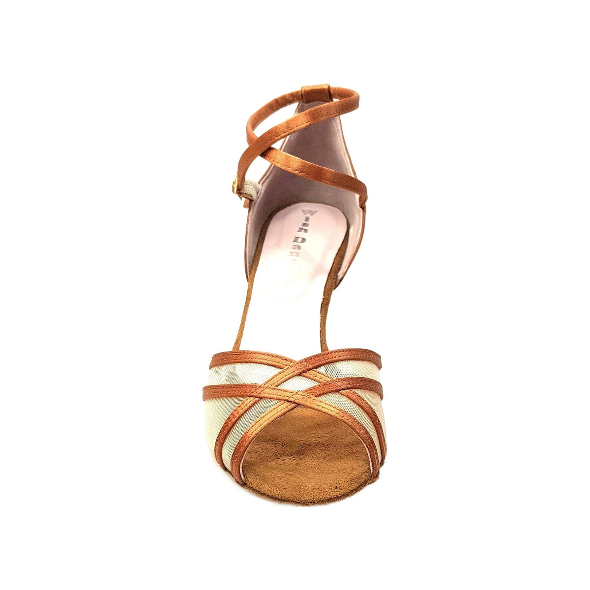 Scarpa da ballo Wishdance Melany QB donna in raso seta bronzo con retina e cinturino doppio sulla caviglia, tacco rocchetto.