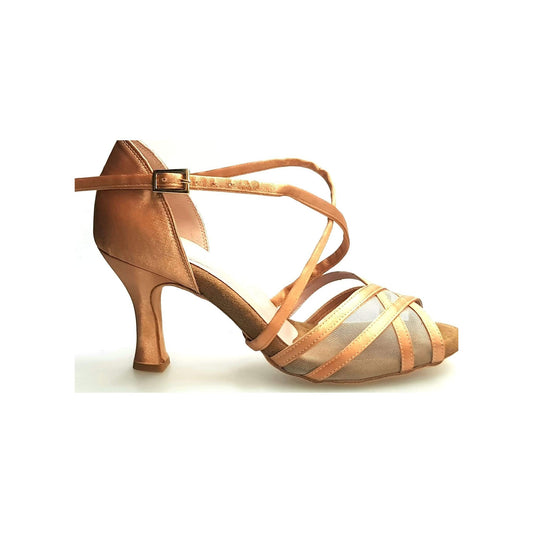 Scarpa donna Wishdance Melany QC in raso carne con retina, cuscino memorex e cinturino incrociato sul collo, tacco rocchetto.