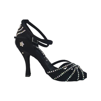 Scarpa da Ballo da Donna in Raso Seta Nero LUENIA QB Plus Wish Dance, vista laterale