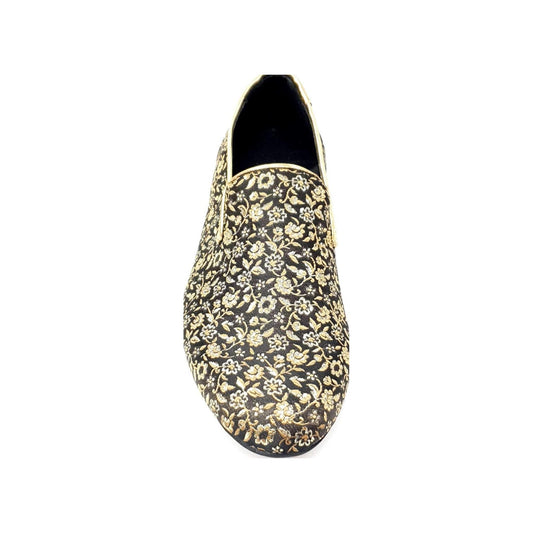Mocassino uomo Doge 800PJ in tessuto veneziano fiorato oro con dettagli in lurex oro e rivestimento in vera pelle italiana.