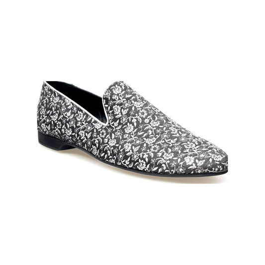Mocassino uomo Doge in tessuto veneziano fiorato silver con dettagli in lurex e profili in vera pelle italiana.
