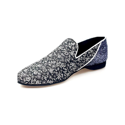 Mocassino da Uomo in Tessuto Veneziano Fiorato Silver Doge Wish Dance, grigio, vista laterale