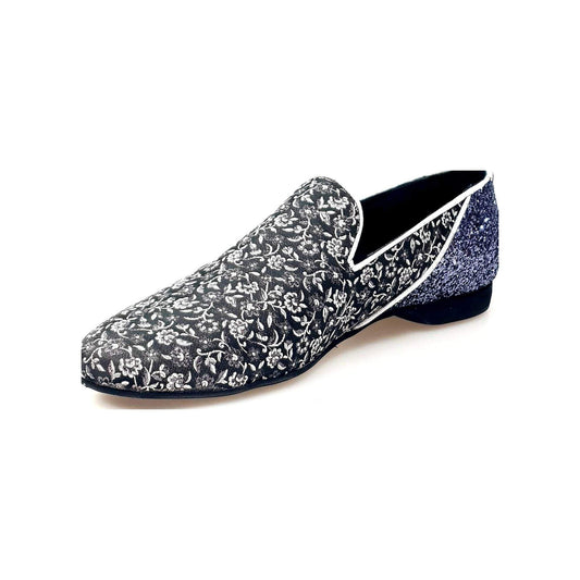 Mocassino da Uomo in Tessuto Veneziano Fiorato Silver Doge Wish Dance, grigio, vista laterale