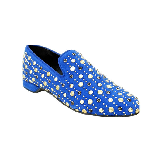 Mocassino da Uomo in Camoscio Blu Royal Jack Sparrow Pirata Wish Dance, oro, vista laterale