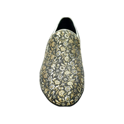 Mocassino da uomo Serse 800 in tessuto fiorato veneziano dorato, scarpa elegante di Wish Dance Shop