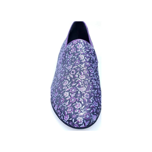 Mocassino da uomo Serse 800 in tessuto viola con ricamo veneziano fiorato, scarpa elegante Wish Dance Shop