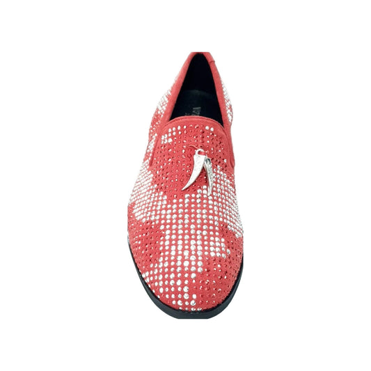 Mocassino da Uomo in Camoscio Rosso Lion Red Silver Wish Dance, vista laterale