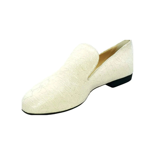 Mocassino da Uomo in Tessuto Seta Avorio Lavorato Oro elis Serse Wish Dance, vista laterale