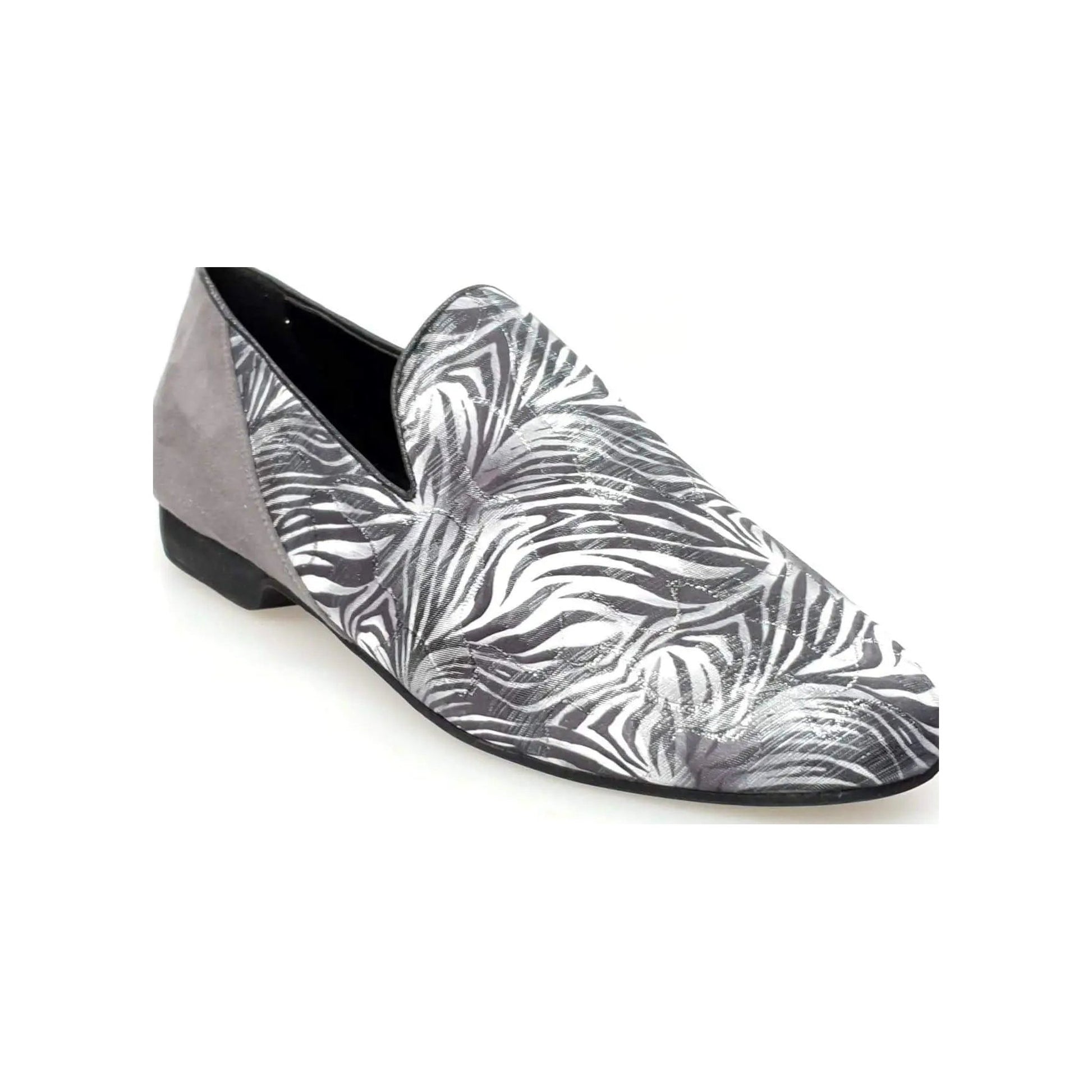 Mocassino da Uomo in Tessuto Lavorato a Fantasia Giungla Grigio e Tallone in Camoscio Grigio Serse Wish Dance, vista laterale