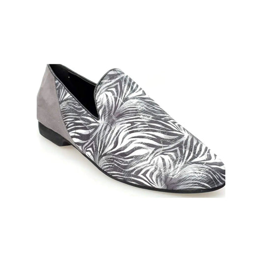 Mocassino da Uomo in Tessuto Lavorato a Fantasia Giungla Grigio e Tallone in Camoscio Grigio Serse Wish Dance, vista laterale