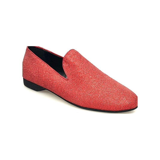 Mocassino da uomo Wish Dance Shop in glitter rosso, con suola in gomma e dettagli eleganti, perfetto per occasioni di stile.