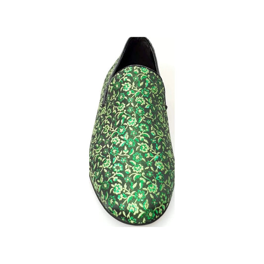 Scarpa mocassino da uomo Wish Dance Shop in tessuto veneziano fiorato verde chiaro, stile elegante e casual