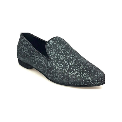 Scarpa mocassino da uomo Wish Dance Shop in tessuto veneziano fiorato verde scuro, stile elegante e casual.