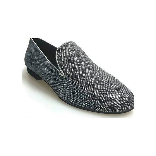Mocassino da uomo Serse (800) in lurex zebrato silver con dettagli lucidi, elegante scarpa Wish Dance Shop.