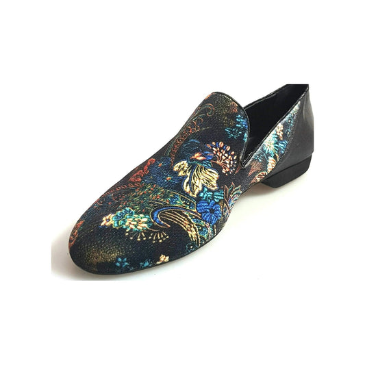 Mocassino da uomo Serse (800B) in velluto lavorato stile fiorato con tallone in lurex nero, scarpa elegante Wish Dance Shop
