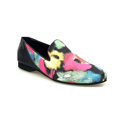 Scarpa mocassino da uomo Serse (800B) in tessuto Picasso nero con tallone in lurex nero, elegante e comodo.