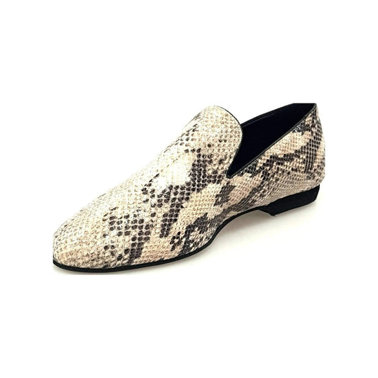 Scarpa mocassino da uomo in pitone beige Wish Dance Shop, elegante scarpa in pelle con dettagli raffinati.