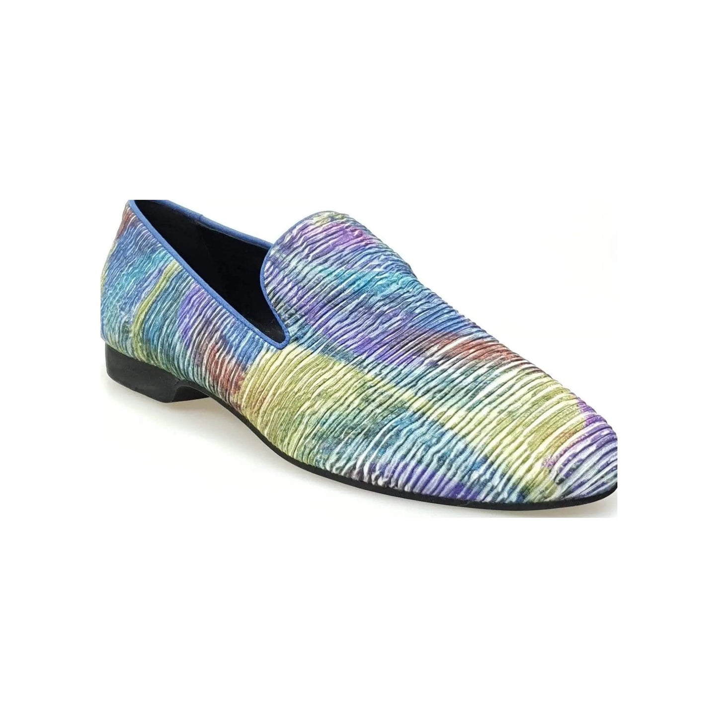 Scarpa mocassino da uomo in tessuto blu con stampa stile Van Gogh, modello Serse (800), marca Wish Dance Shop.