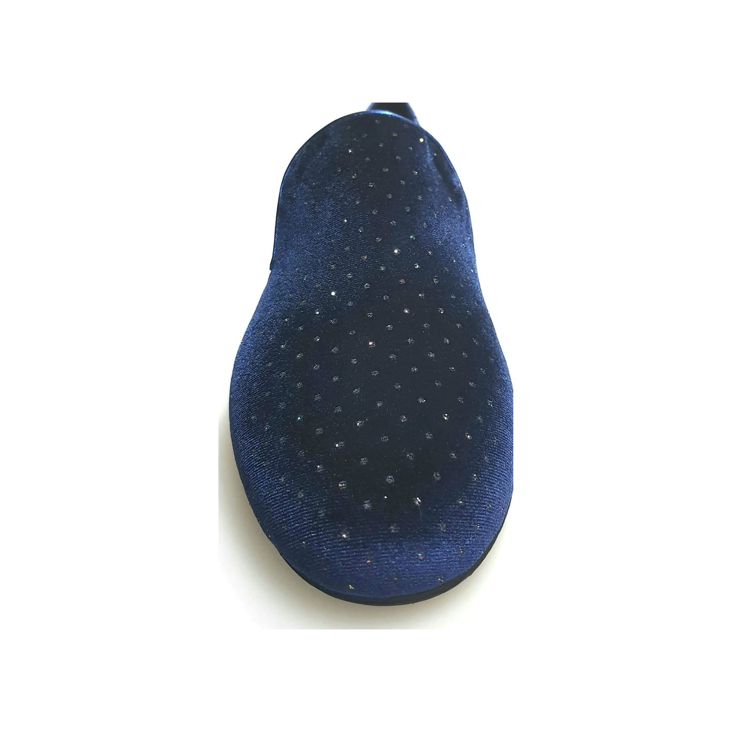 Scarpa mocassino da uomo Wish Dance Shop in velluto blu con dettagli lucidi e glitter, stile elegante e moderno.