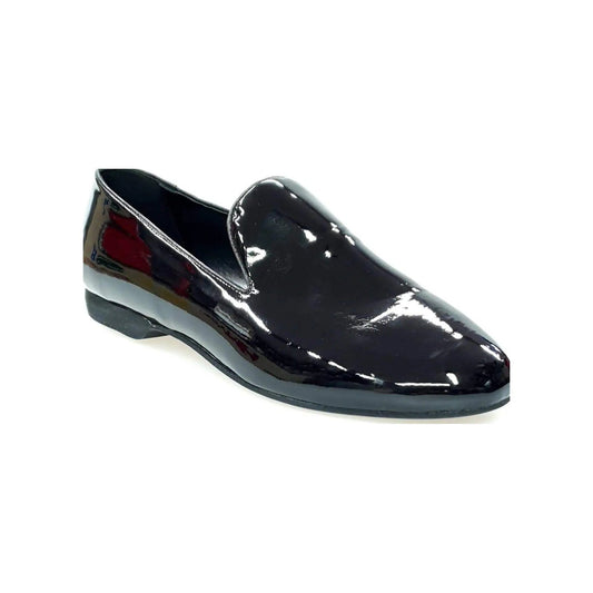 Mocassino da uomo Wish Dance Shop in vernice nera con profili neri, scarpa elegante in stile classico, vista frontale.