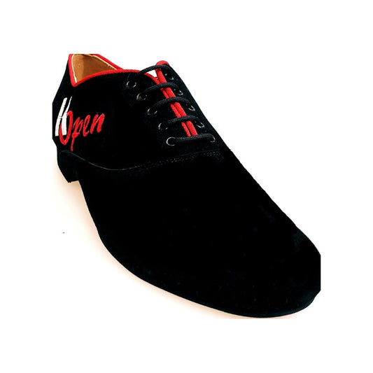 Scarpa da uomo Malaga MS07 K.Open in camoscio nero con ricamo, modello Oxford, chiusura stringata, marca Wish Dance Shop.