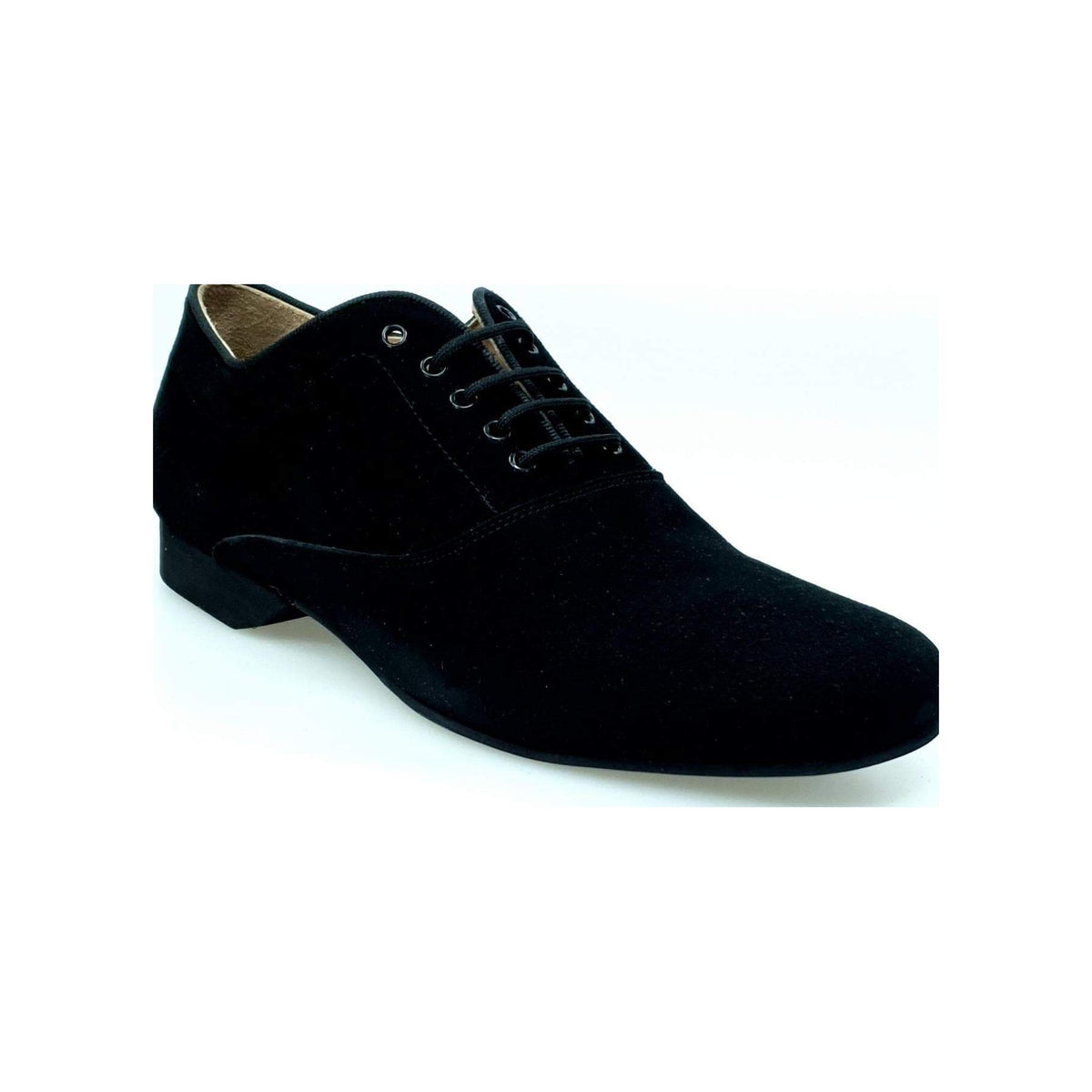 Stringata da Uomo chiusura Mod. Oxford Scarpa in Camoscio Nero Forma Tonda Malaga Wish Dance, vista laterale