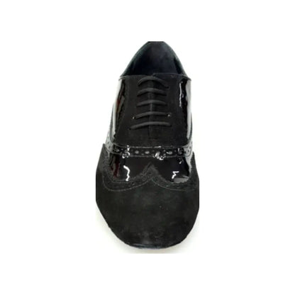 Stringata Oxford Brogue da Ballo Uomo in Camoscio e Vernice Nera | Artigianale ADONE Wish Dance, vista laterale