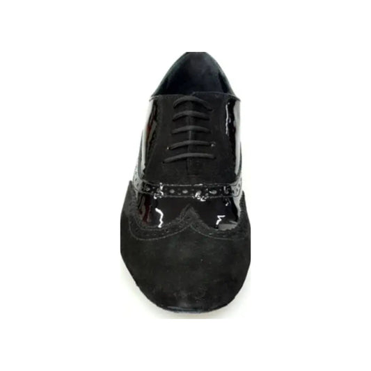 Stringata Oxford Brogue da Ballo Uomo in Camoscio e Vernice Nera | Artigianale ADONE Wish Dance, vista laterale