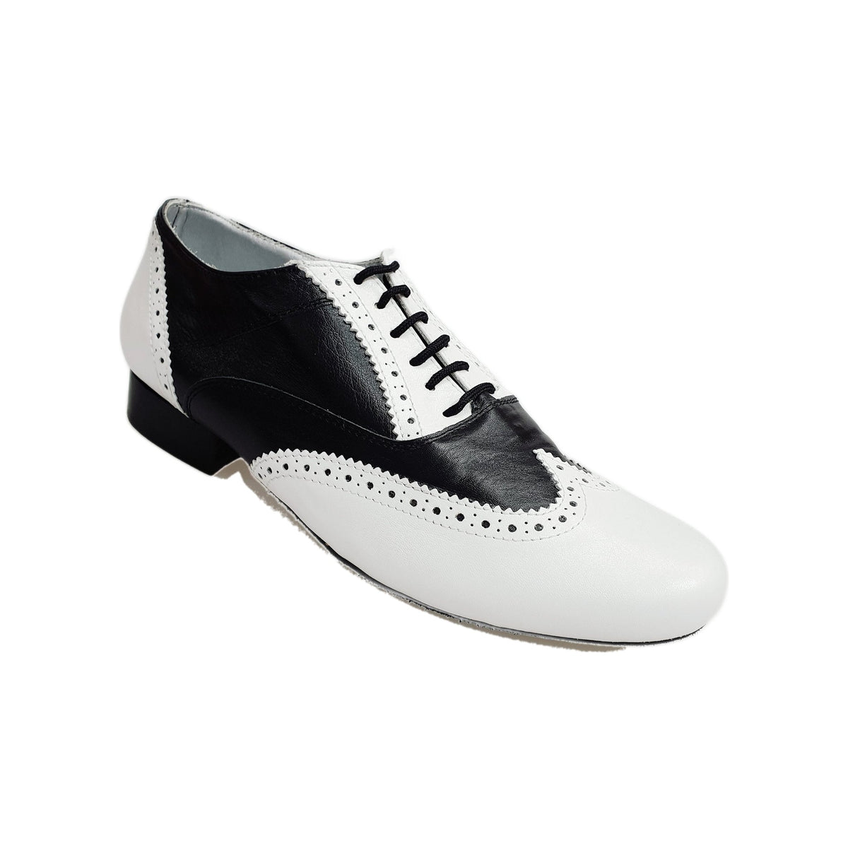 Scarpe oxford brogue Wish Dance Shop in pelle bianca e nera, modello Adone MS14 con punta tonda e dettagli coda di rondine
