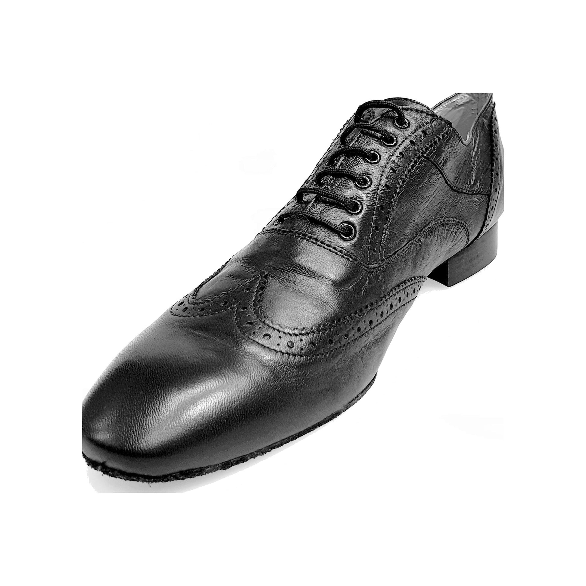 Scarpa stringata Richard MS14 in pelle nera, modello Oxford Brogue, forma lunga, stile elegante e classico.