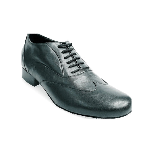 Scarpa stringata Fred MS12 in pelle nera con punta tonda, modello Oxford, forma classica, marca Wish Dance Shop.