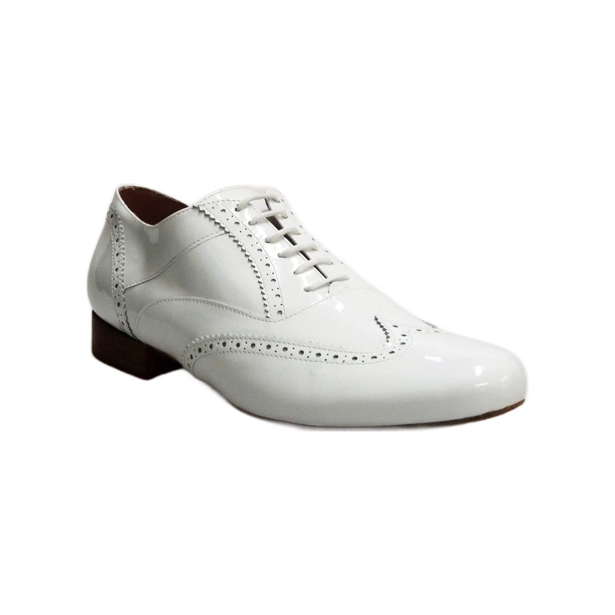 Scarpa stringata coda di rondine Wish Dance Shop MS14 Oxford Brogue in vernice bianca, forma tonda, elegante e lucida.