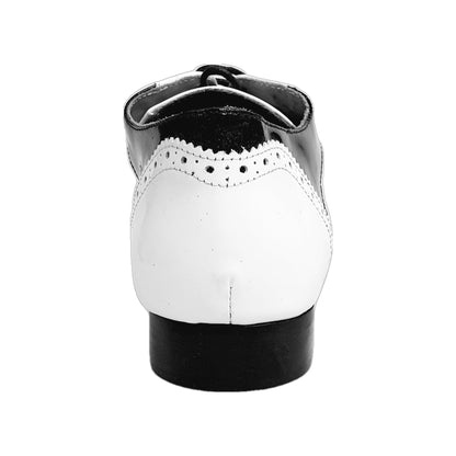 Scarpa stringata coda di rondine Adone MS14 in vernice bianca e nera, forma tonda, scarpa Oxford brogue di Wish Dance Shop