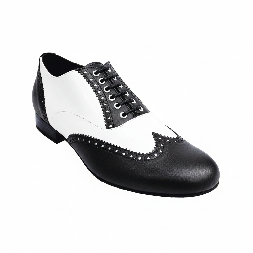 Adone (MS14) - Acordonado cola de milano Mod. Oxford Brogue Zapatos de charol negro y charol blanco Horma redonda