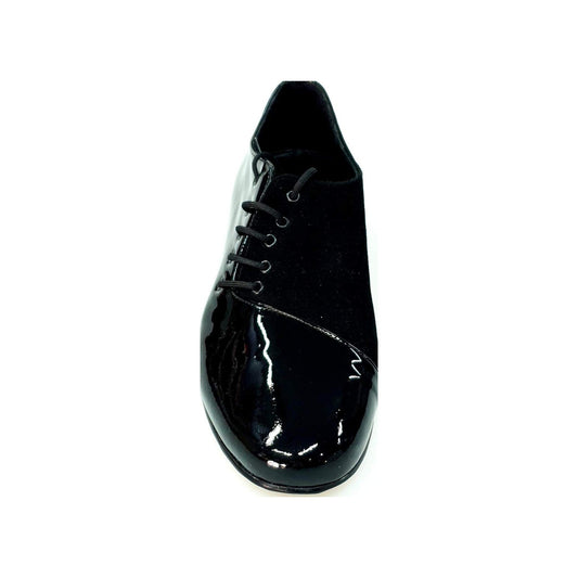 Scarpa da uomo Franco MS19 in vernice nera e camoscio nero, stringata con forma tonda, marca Wish Dance Shop