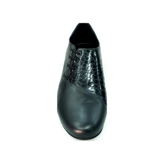 Scarpa da uomo Franco MS19 in pelle nera e cocco nero, con forma tonda, stringata, di Wish Dance Shop.