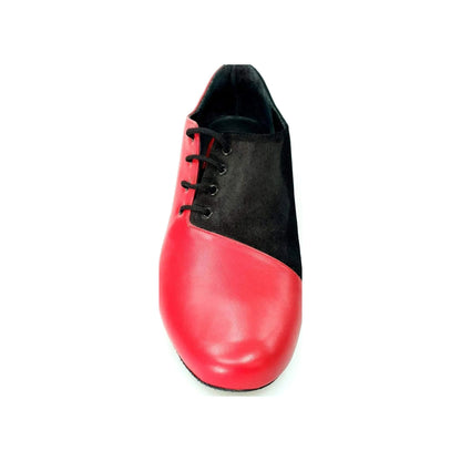 Scarpa da uomo Franco MS19 in pelle rossa e camoscio nero, con forma tonda, marca Wish Dance Shop.