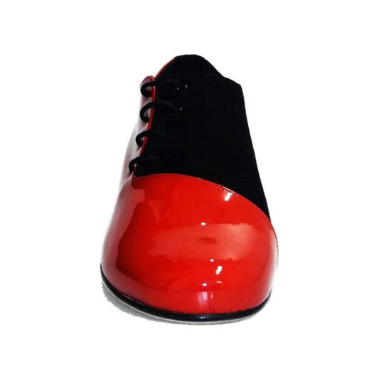 Scarpa da uomo Franco MS19 in vernice rossa e camoscio nero, stringata con punta tonda, stile elegante e moderno