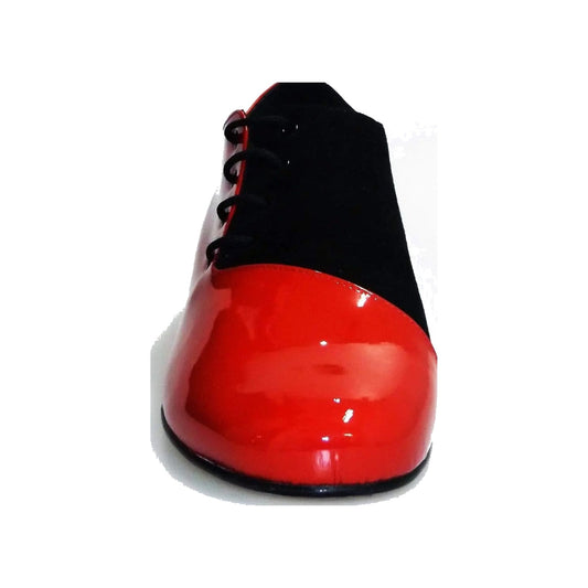 Scarpa da uomo Franco MS19 in vernice rossa e camoscio nero, stringata con punta tonda, stile elegante e moderno