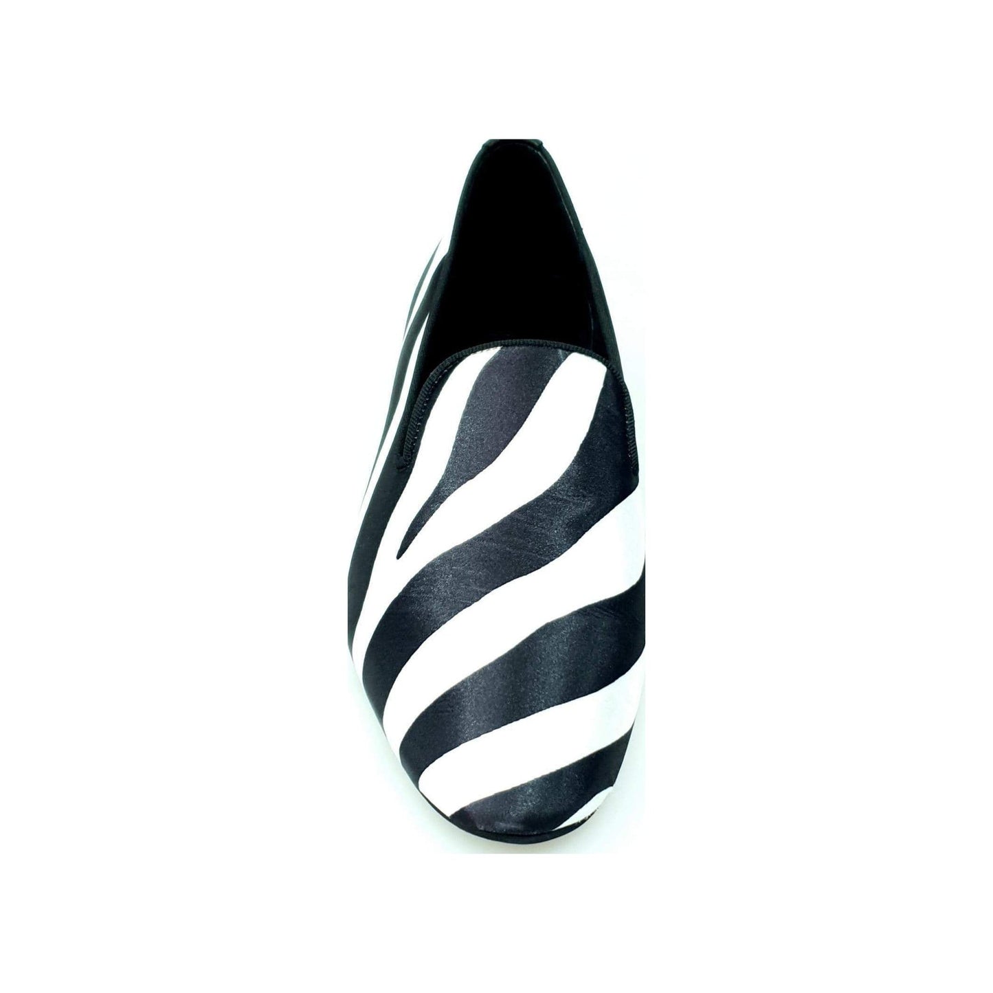 Scarpa da uomo Wish Dance Shop Mocassino in raso seta zebrato con profilo nero e forma lunga, stile elegante e distintivo