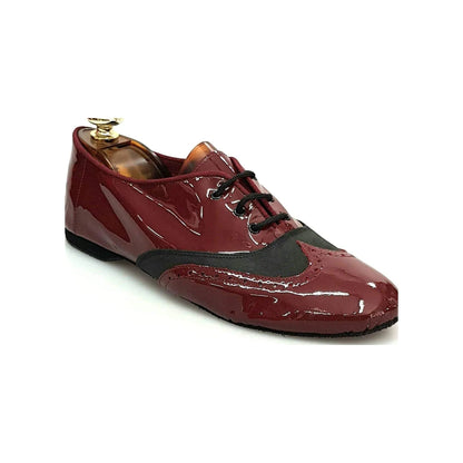 Scarpa jazz Eddy NY08 di Wish Dance Shop con vernice Bordeaux e dettagli in pelle nera, perfetta per ballo jazz.
