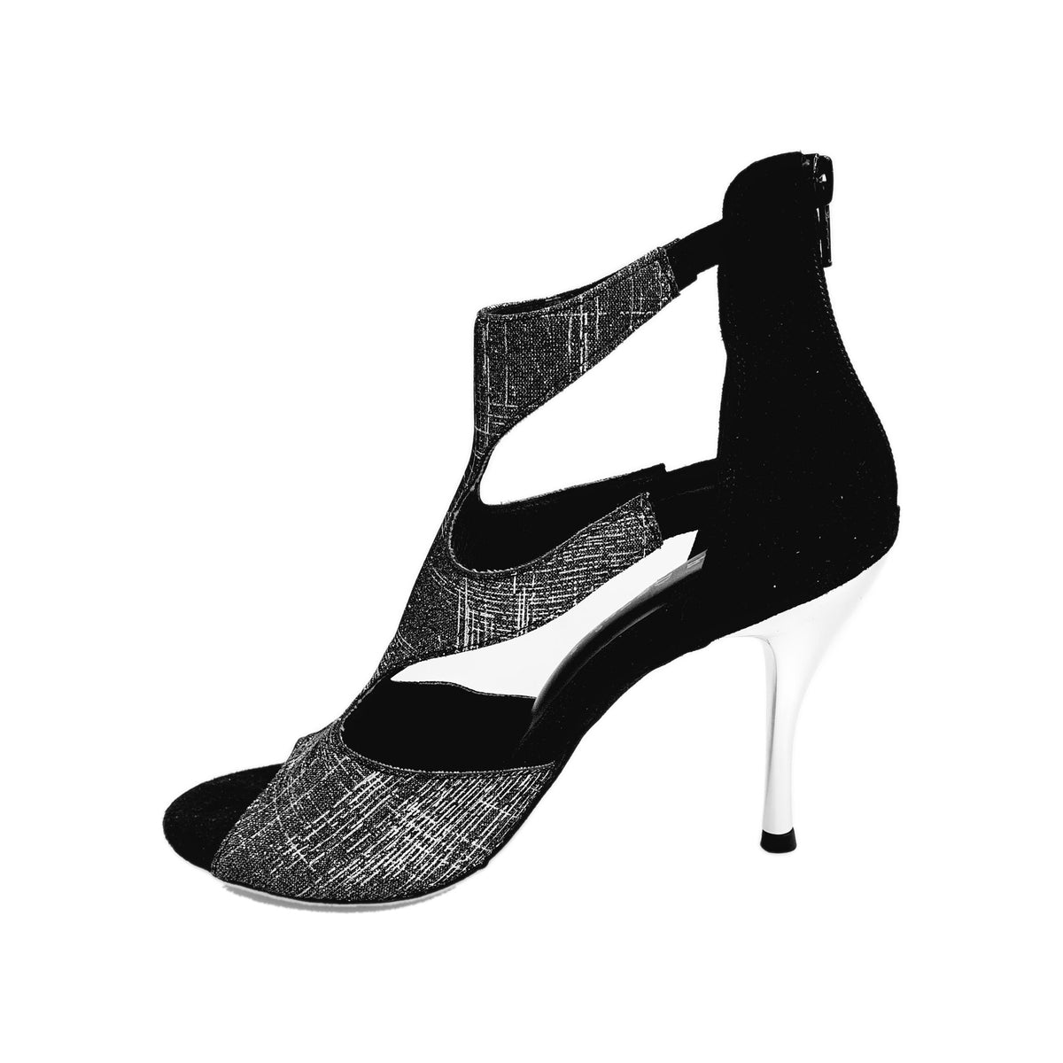 Sandalo donna Nina Fish di Wish Dance Shop in Fish Carbon Boreale con tacco in camoscio nero, dettaglio elegante e comodo