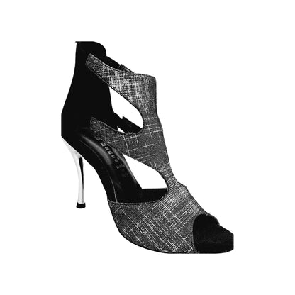 Sandalo donna Nina Fish in Fish Carbon Boreale con tacco in camoscio nero, scarpa elegante e comoda.