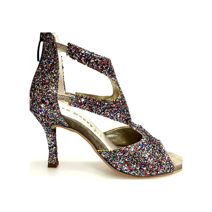 Sandalo da Donna in Kristal Multicolor Foderato in Pelle tacco sottile a Rocchettino Nina Kristall Wish Dance, vista laterale