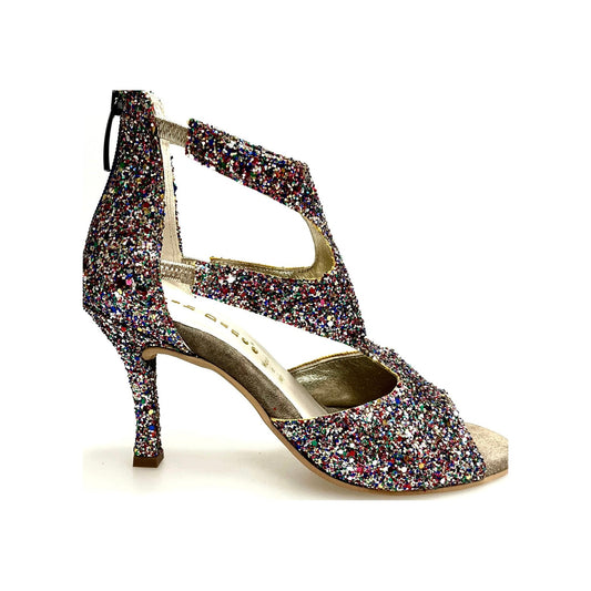 Sandalo da Donna in Kristal Multicolor Foderato in Pelle tacco sottile a Rocchettino Nina Kristall Wish Dance, vista laterale